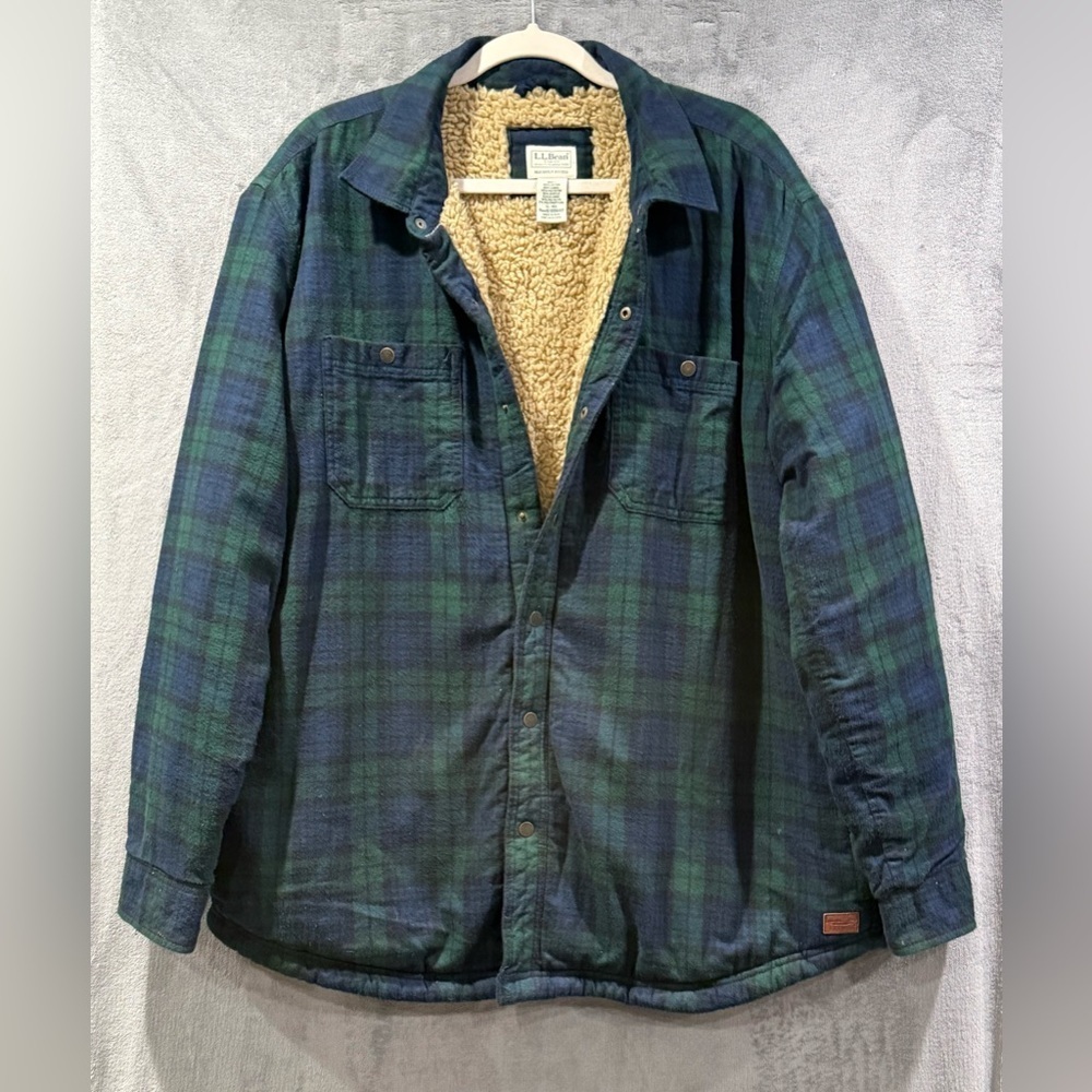 VTG LL Bean Sherpa Lined Scotch Plaid Flannel Shacket Mens Size XL Regular